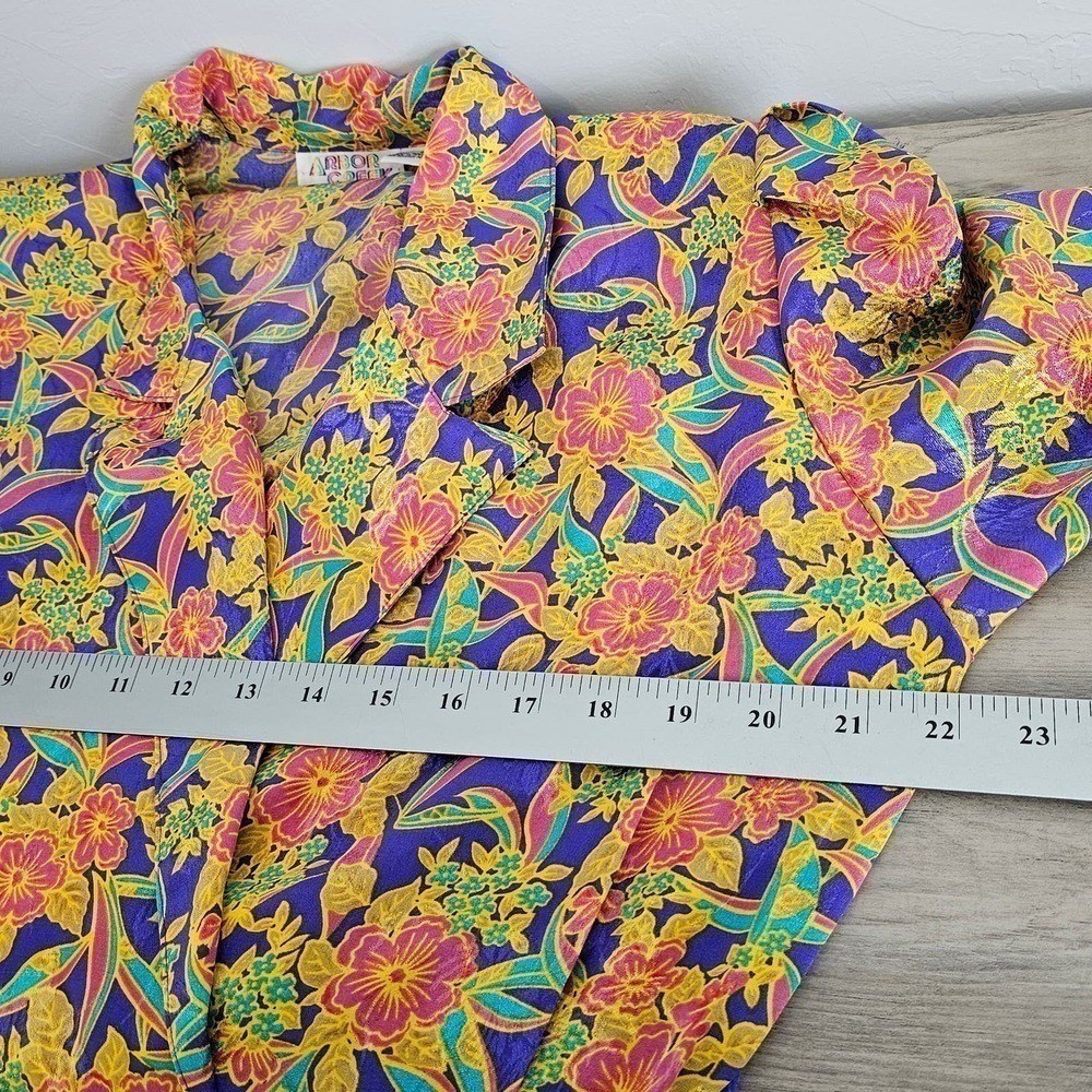 Vintage Arbor Creek Dress Size Large 80s Purple Yellow Floral Shirt Dress Midi - Picture 8 of 10